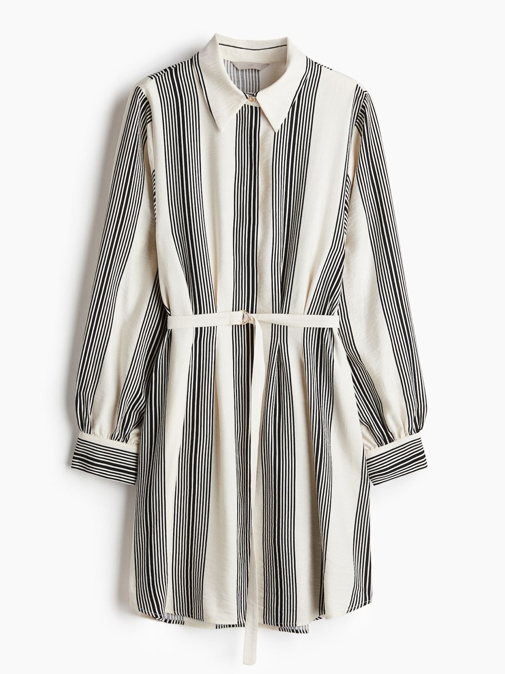 H&M Belted Mini Shirt Dress Long-Sleeved with Gold Buttons Size Small